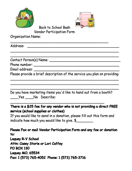 Back to School Bash Vendor Form
